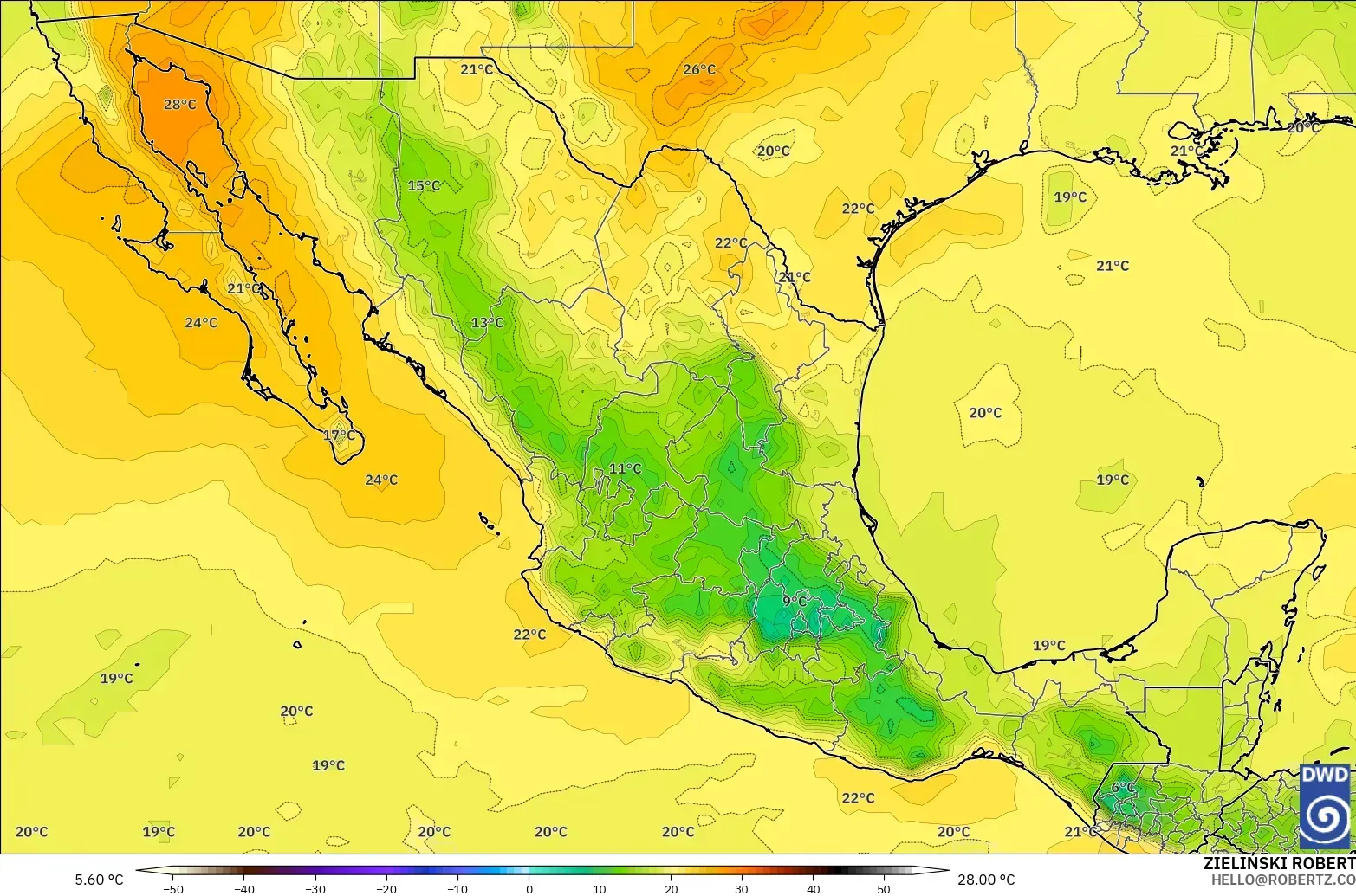 ICON model - Mexico, Temperature at 850hPa