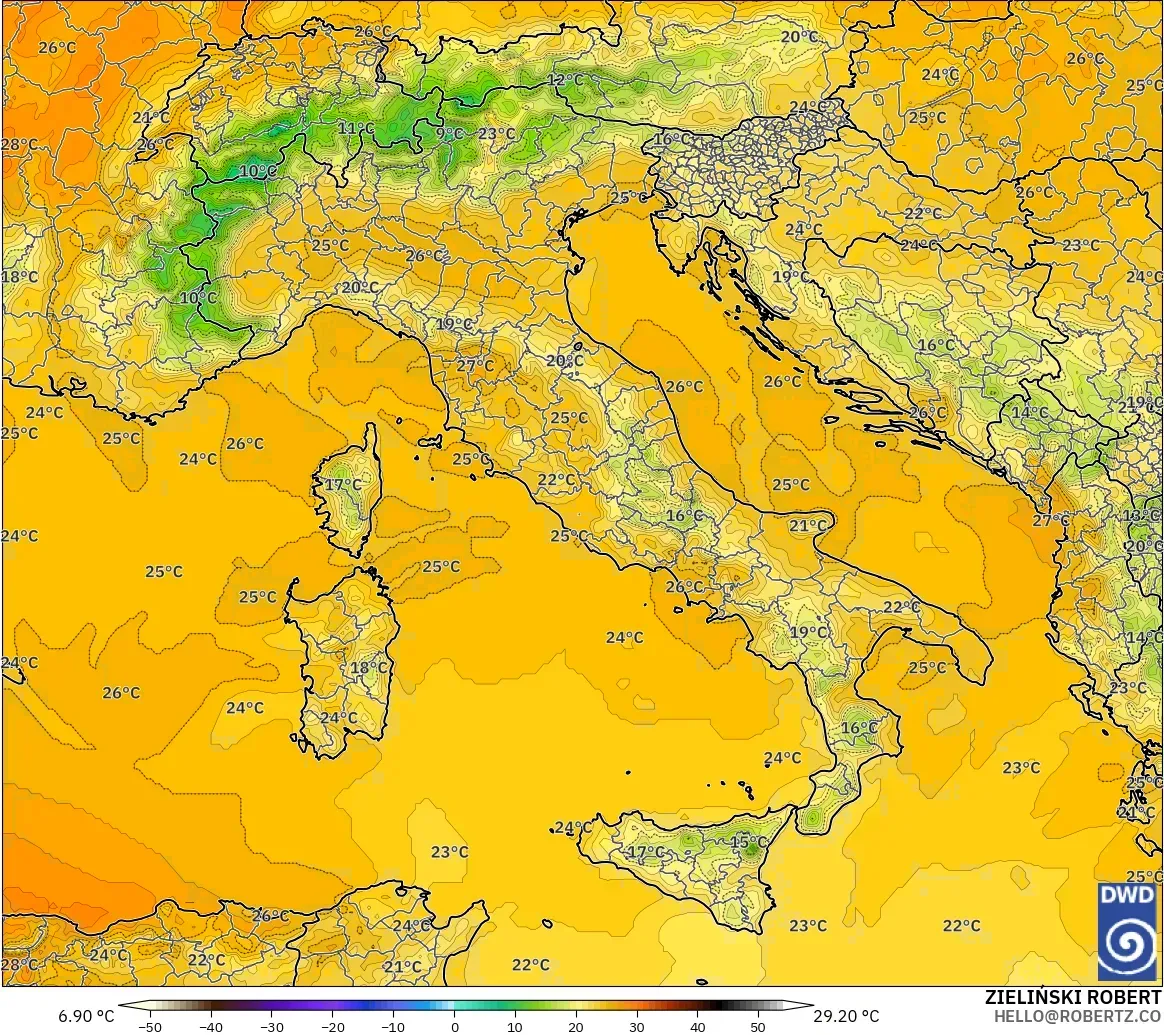 ICON model - Italy, Temperature at 850hPa