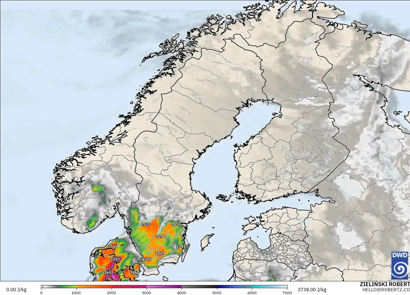 ICON model - Scandinavia, CAPE