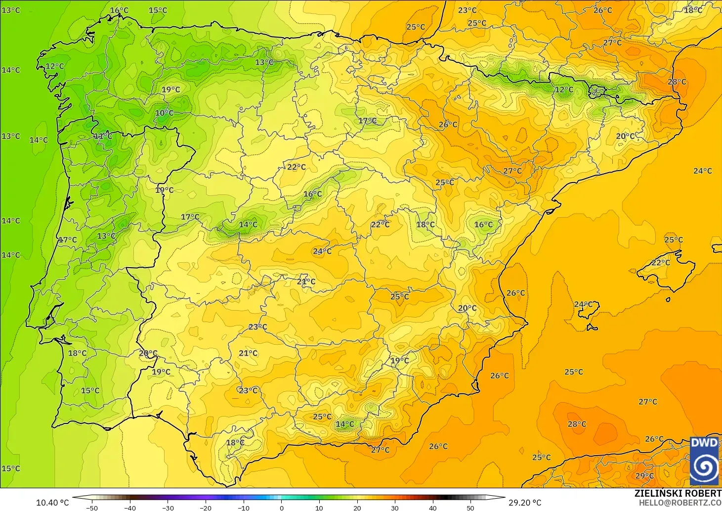 ICON model - Spain, Temperature at 850hPa