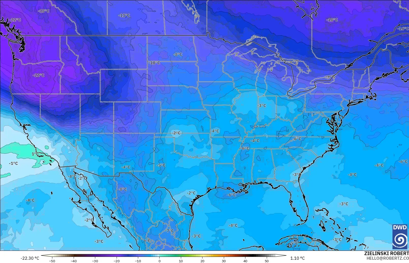 ICON model - United States, Temperature at 500hPa
