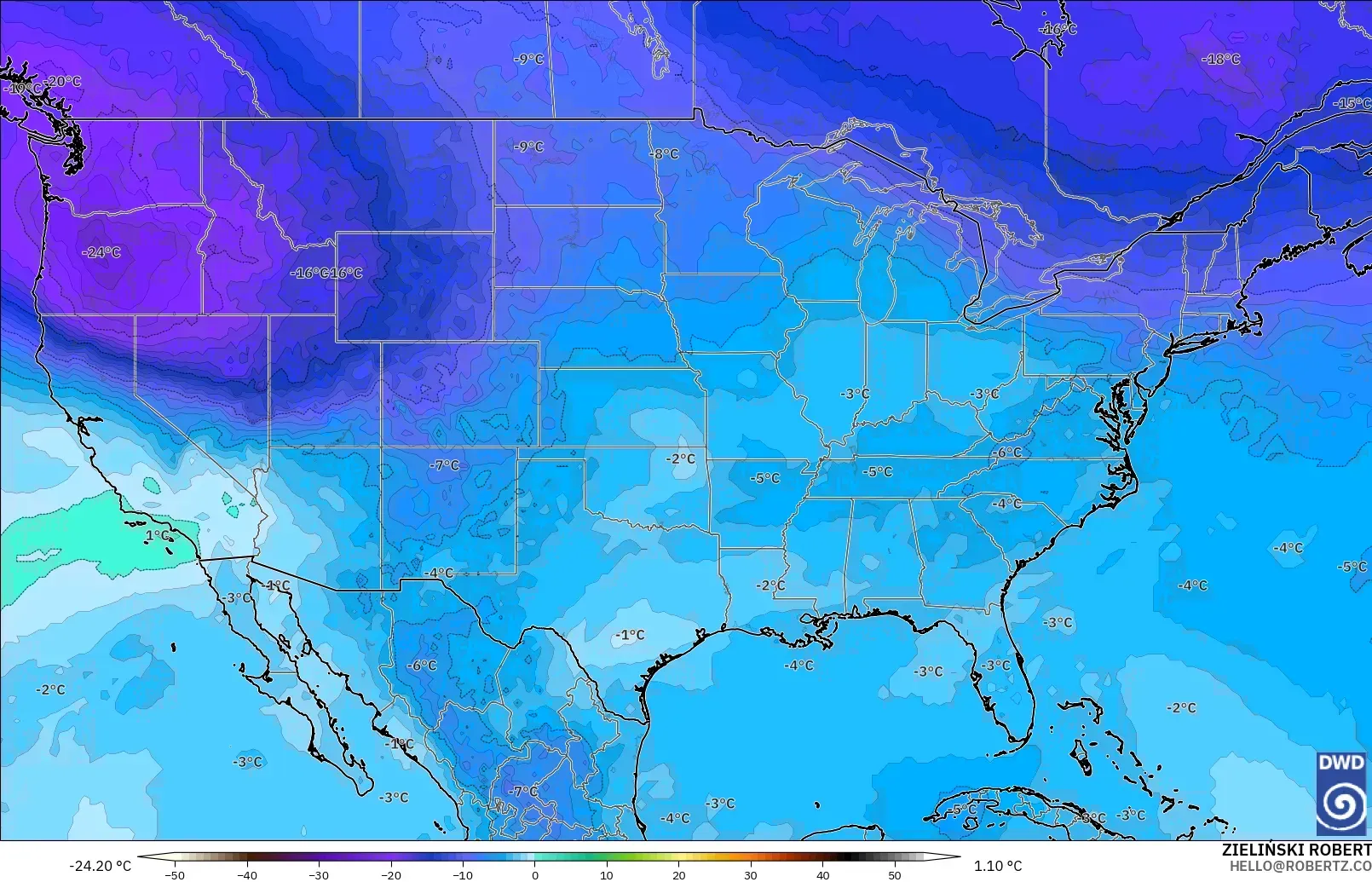 ICON model - United States, Temperature at 500hPa