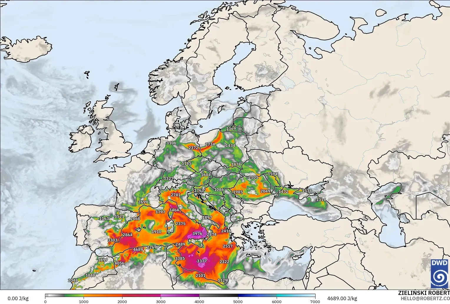 ICON model - Europe, CAPE