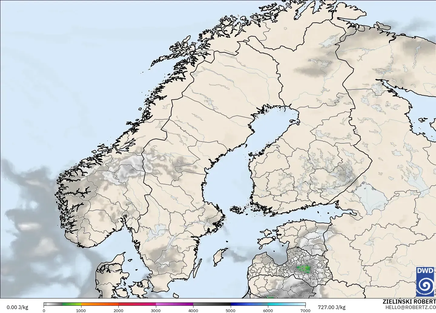 ICON model - Scandinavia, CAPE
