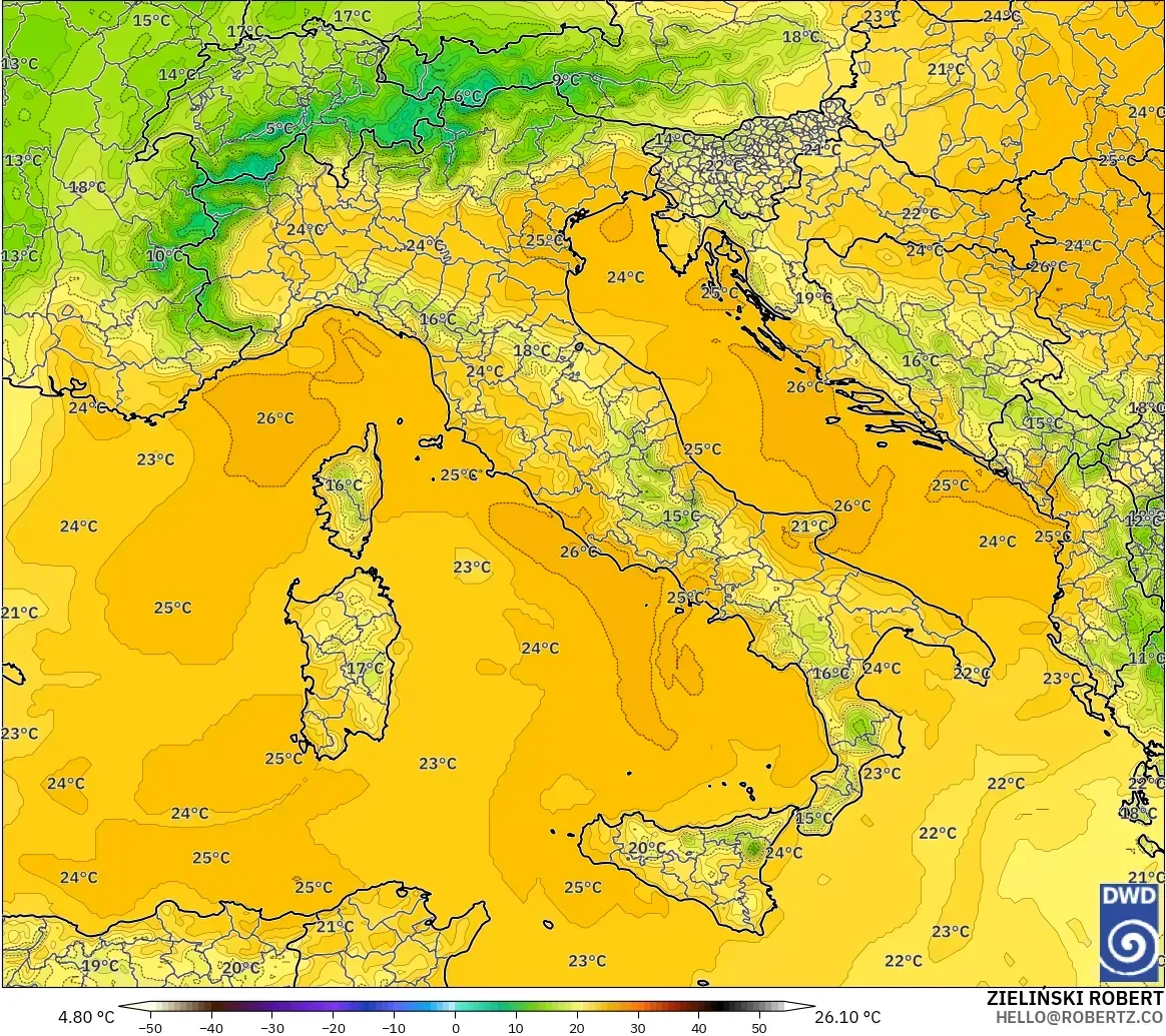 ICON model - Italy, Temperature at 850hPa