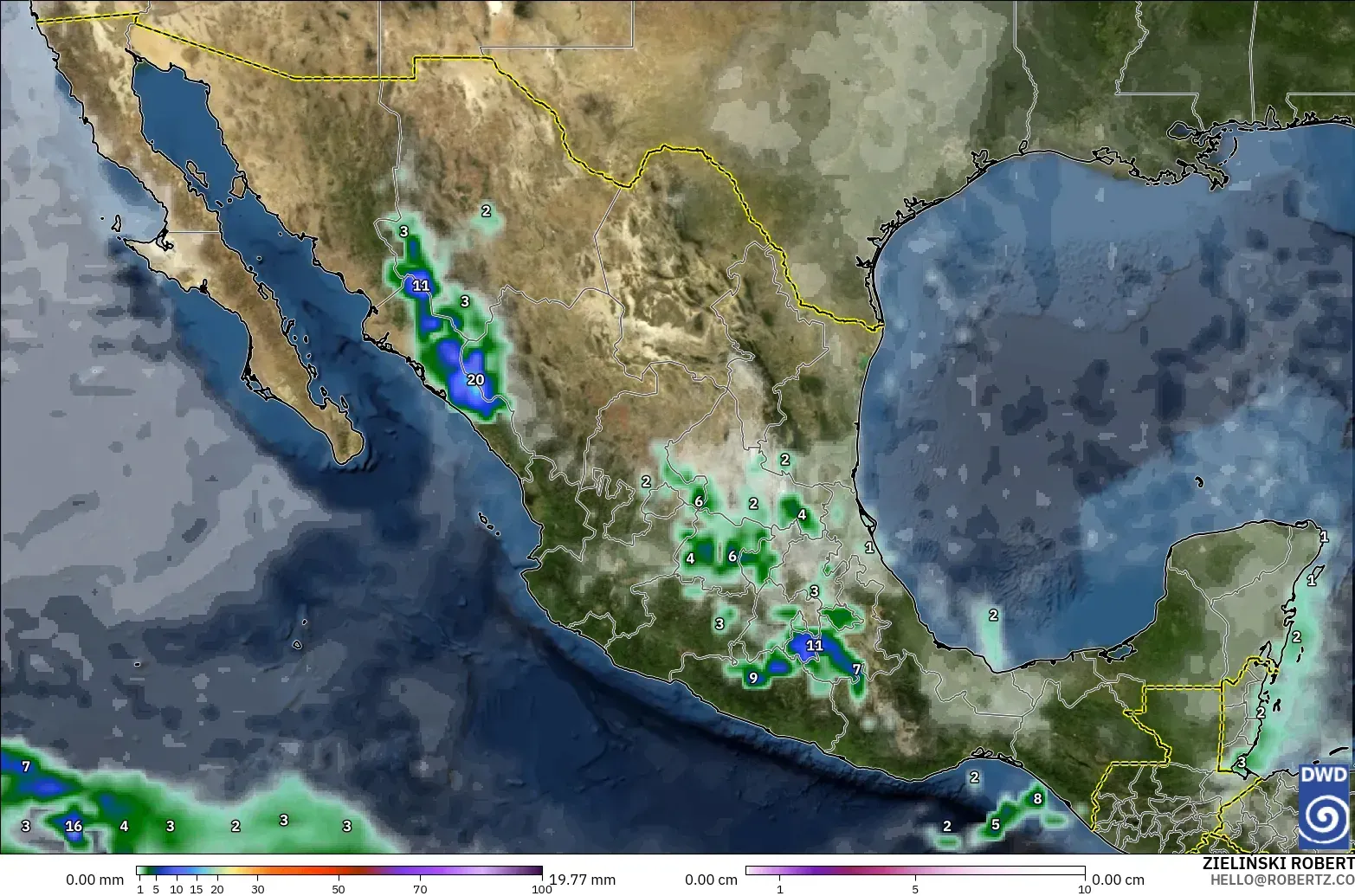 ICON model - Mexico, Precipitation, Clouds, and Pressure