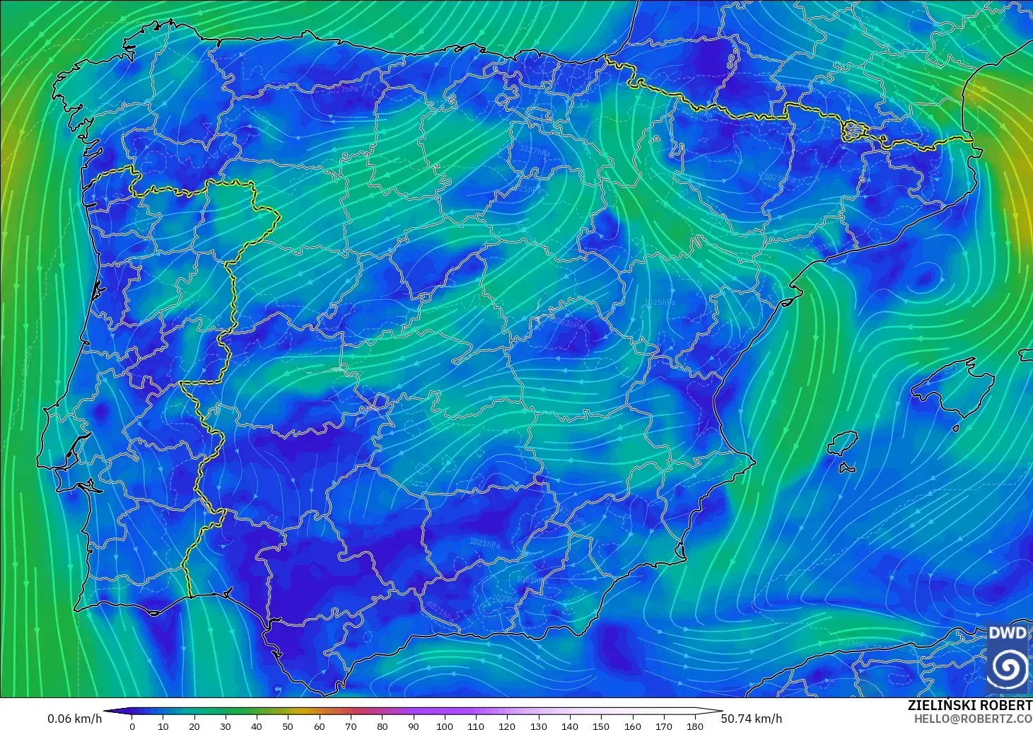 ICON model - Spain, Wind at 10m