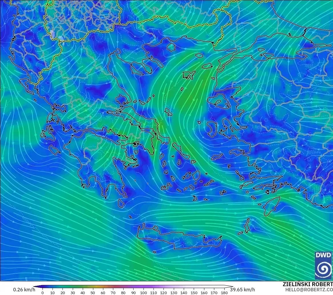 ICON model - Greece, Wind at 10m