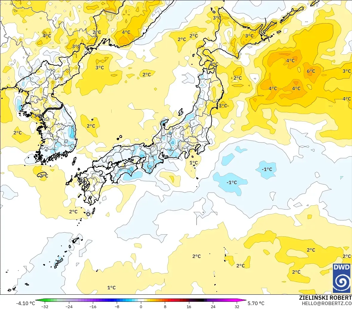 ICON model - Japan, Temperature at 2m Anomaly