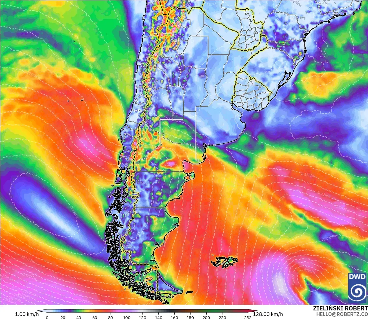 ICON model - Argentina, Wind Gusts Peak