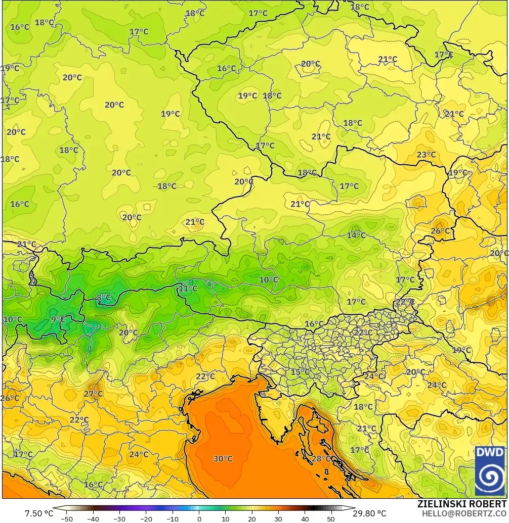 ICON model - Austria, Temperature at 2m
