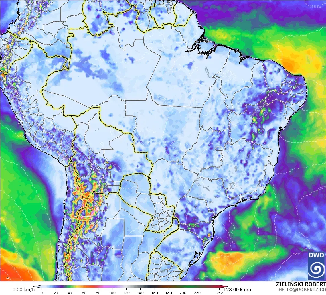 ICON model - Brazil, Wind Gusts Peak