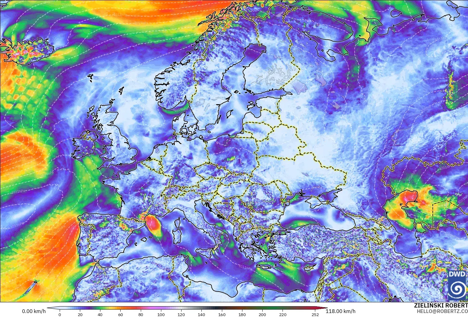 ICON model - Europe, Wind Gusts Peak