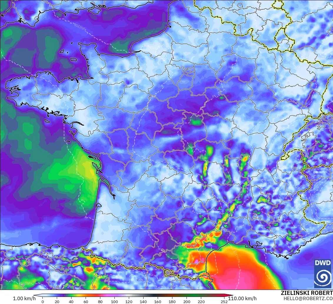ICON model - France, Wind Gusts Peak