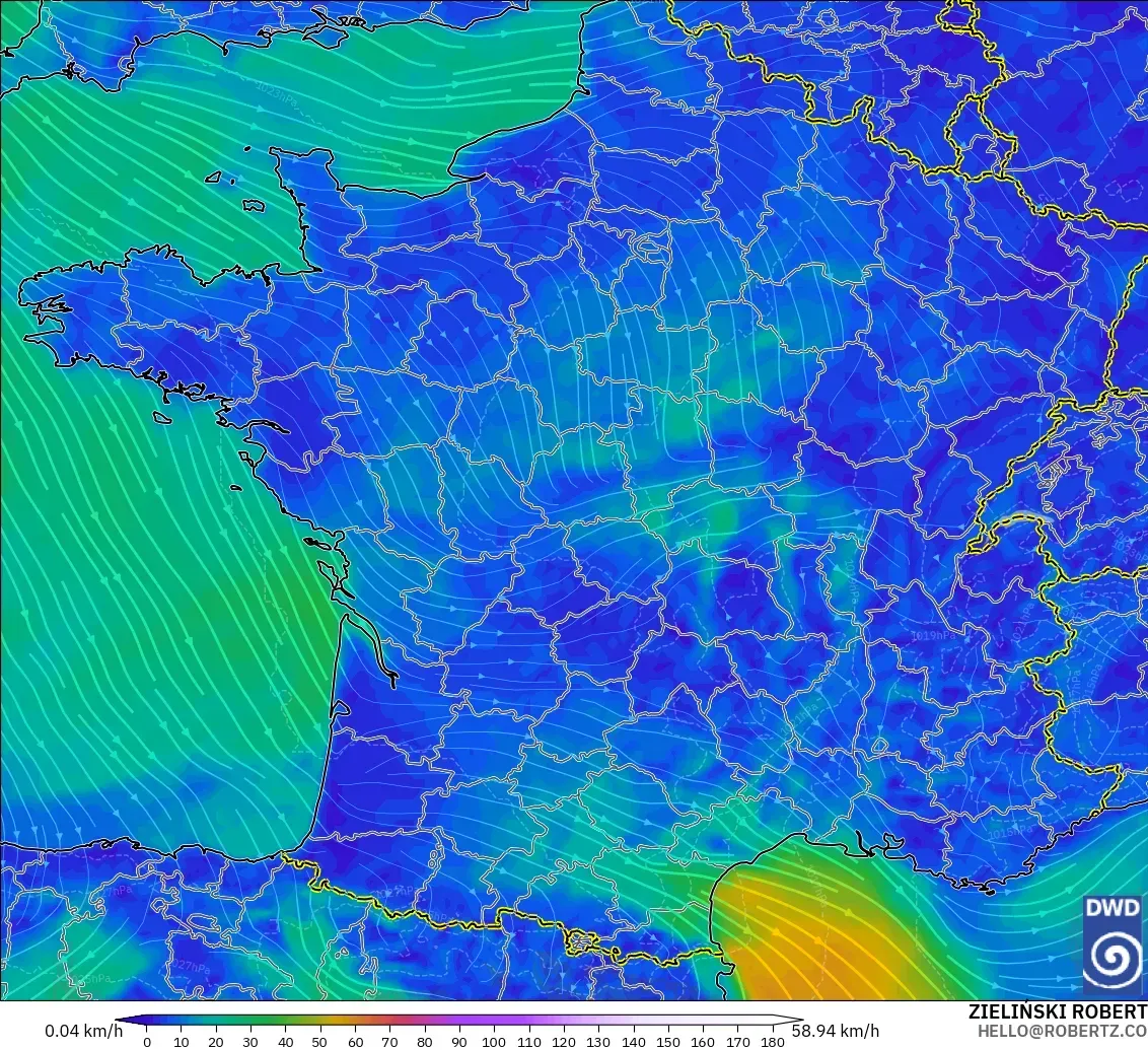ICON model - France, Wind at 10m