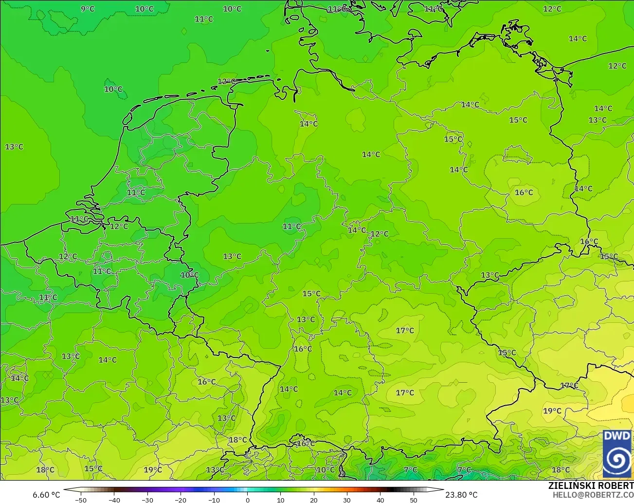ICON model - Germany, Temperature at 850hPa