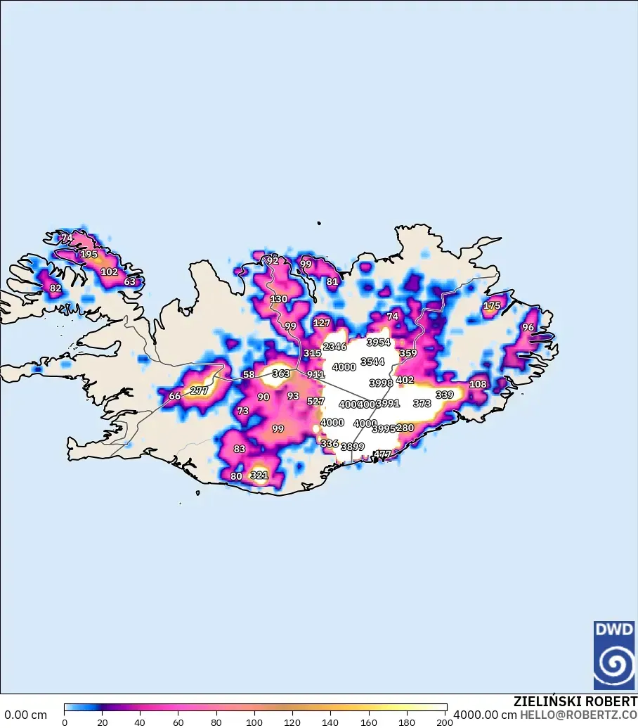 ICON model - Iceland, Snow Depth