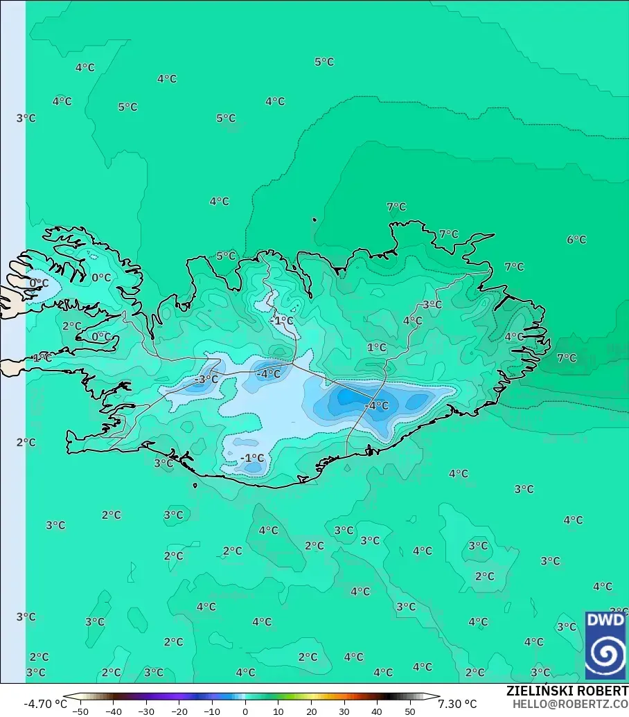 ICON model - Iceland, Temperature at 850hPa