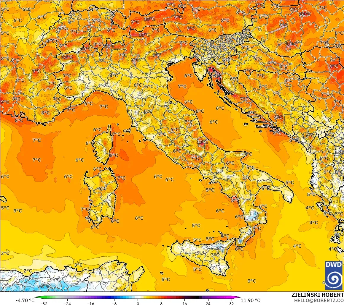 ICON model - Italy, Temperature at 2m Anomaly