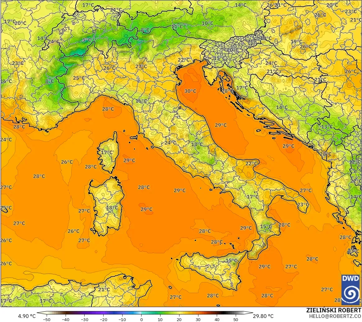 ICON model - Italy, Temperature at 2m