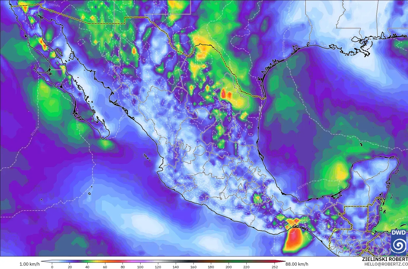 ICON model - Mexico, Wind Gusts Peak