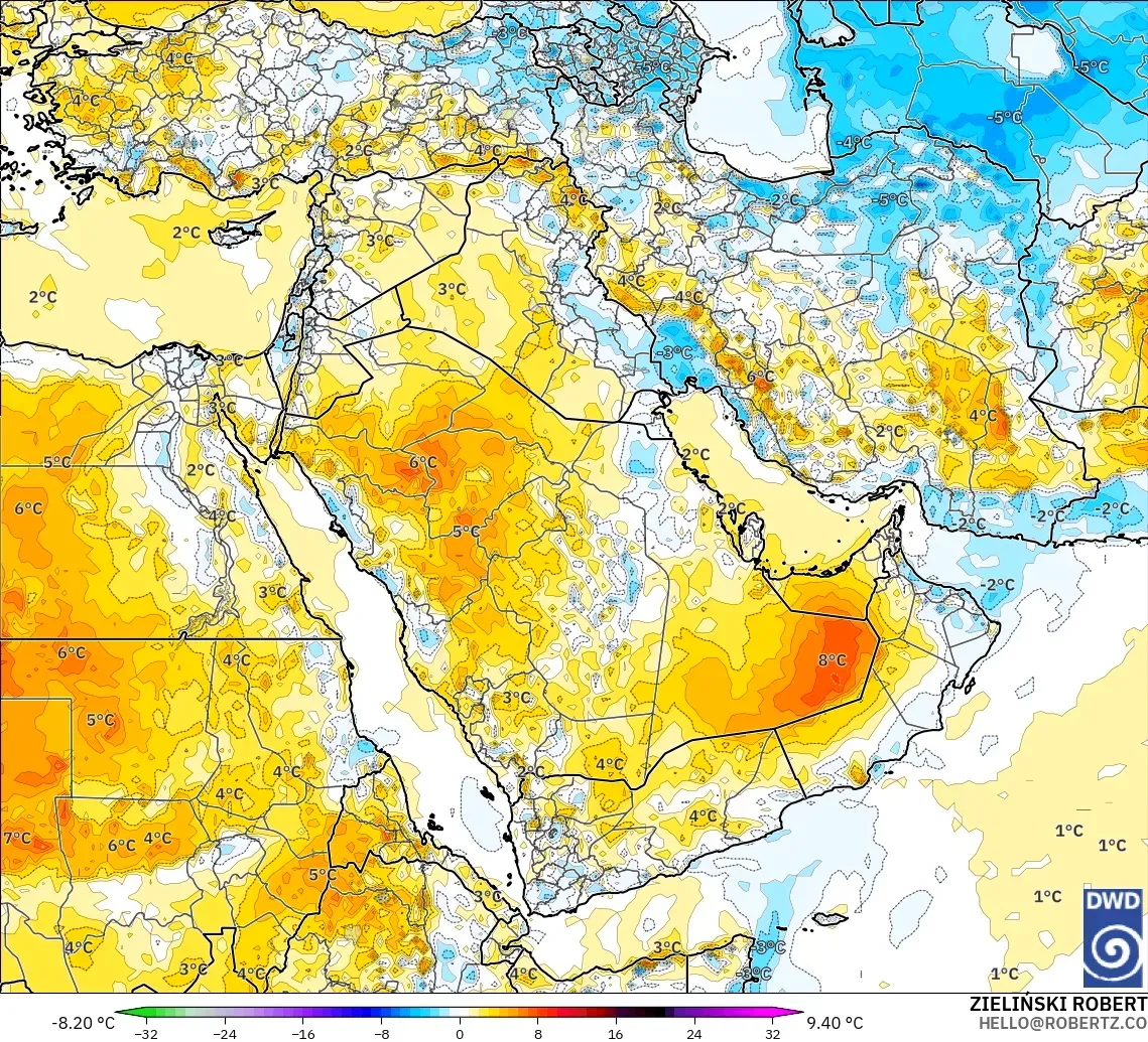 ICON model - Middle East, Temperature at 2m Anomaly