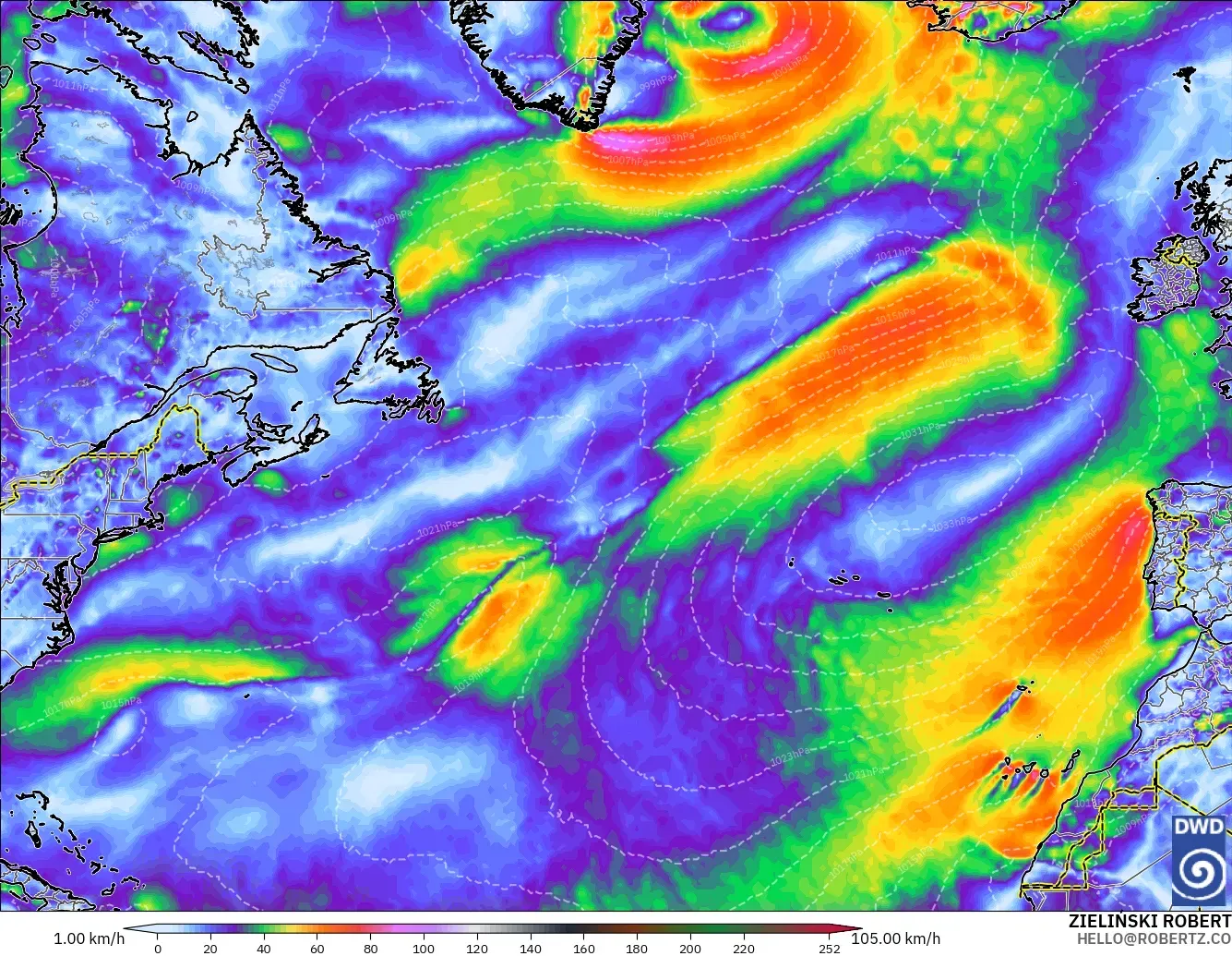 ICON model - North Atlantic, Wind Gusts Peak