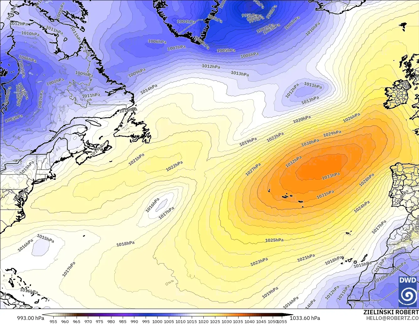 ICON model - North Atlantic, Pressure