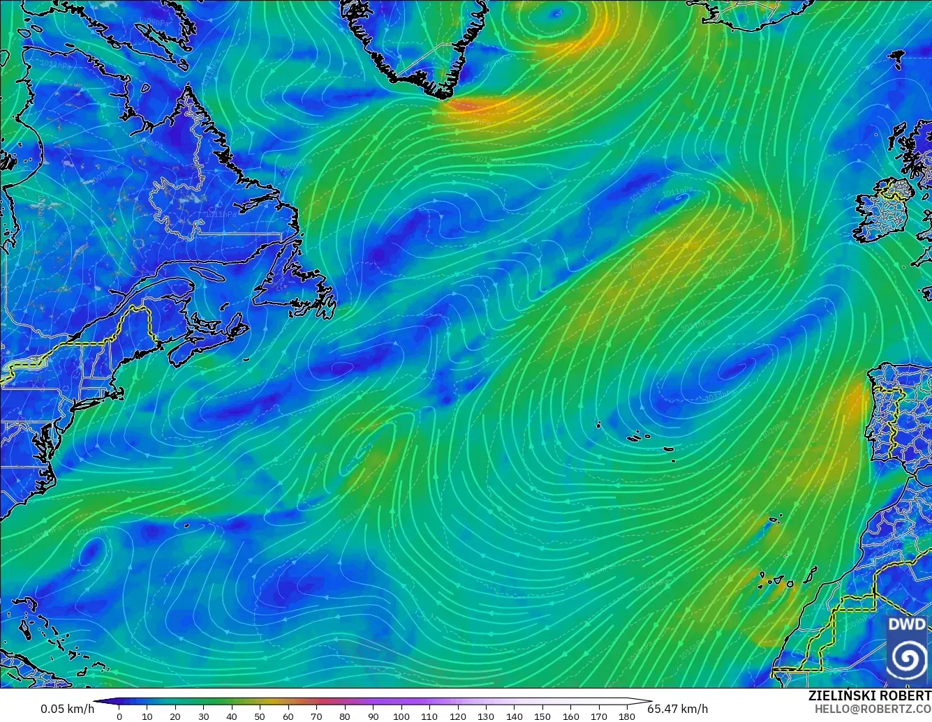 ICON model - North Atlantic, Wind at 10m