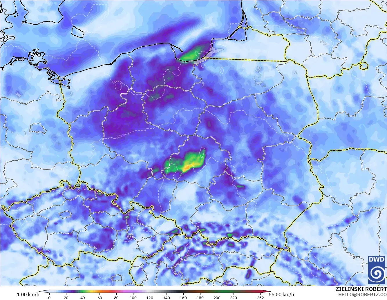ICON model - Poland, Wind Gusts Peak