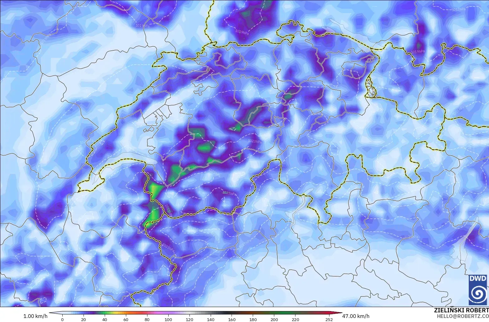 ICON model - Switzerland, Wind Gusts Peak