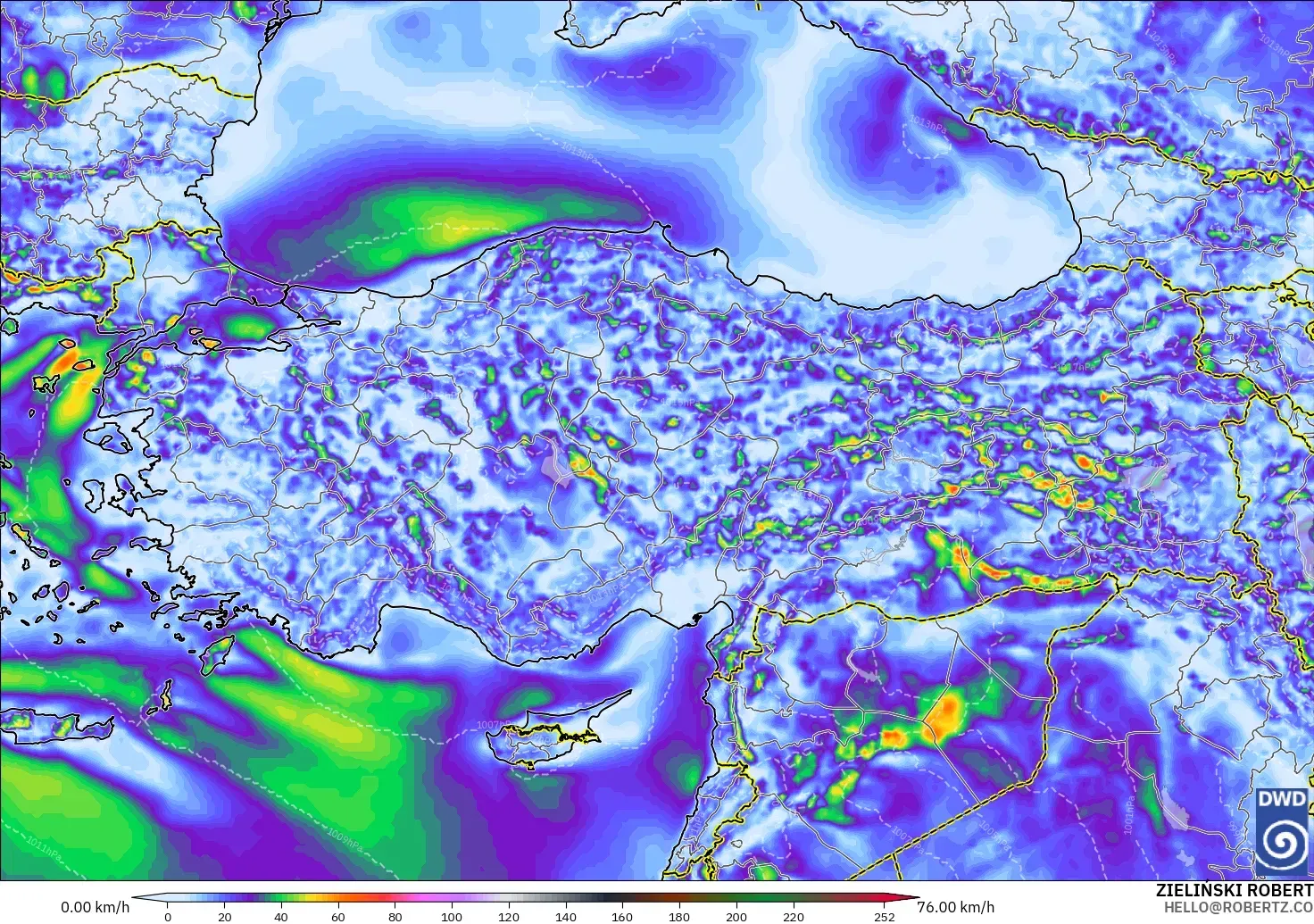 ICON model - Turkey, Wind Gusts Peak