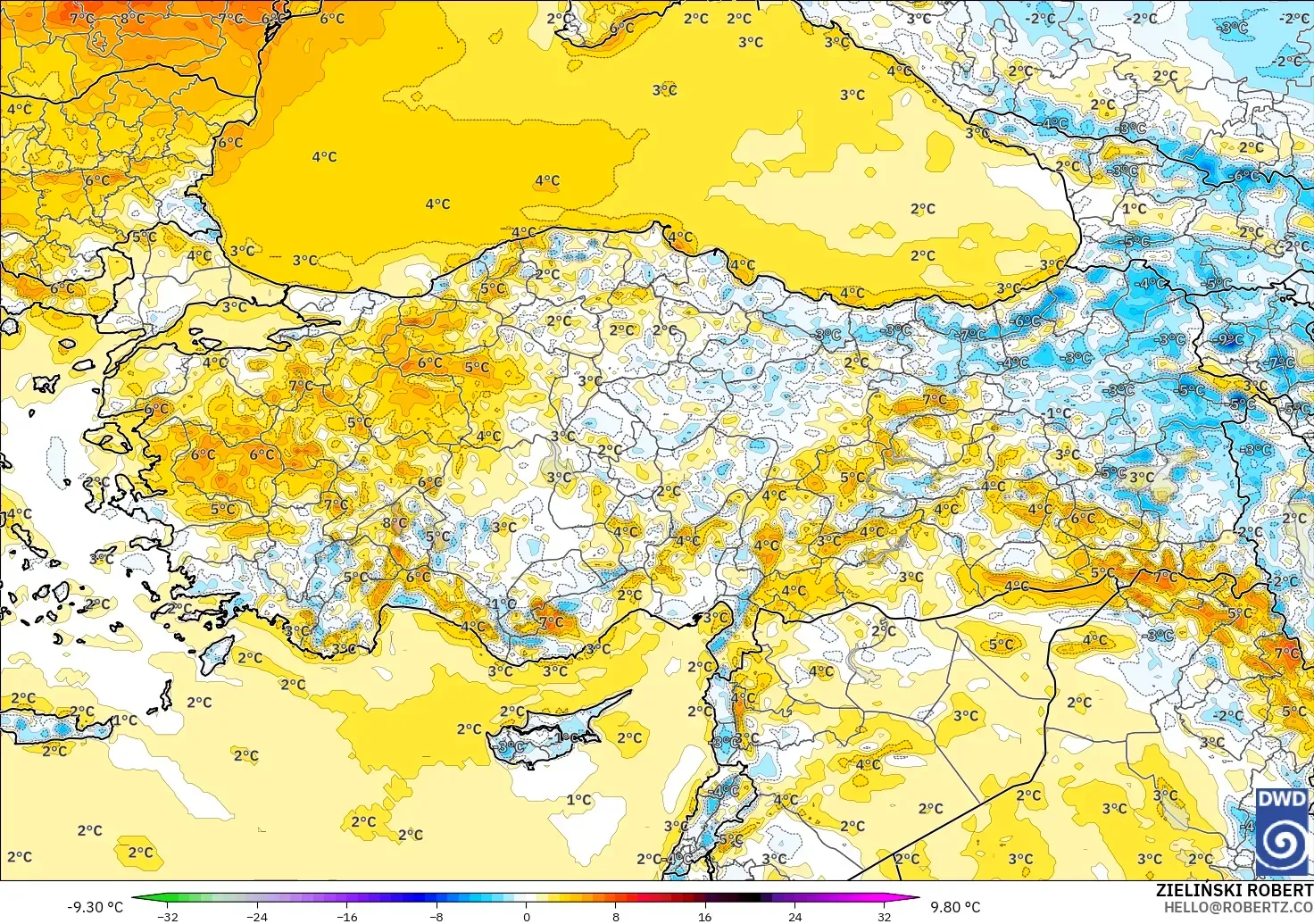 ICON model - Turkey, Temperature at 2m Anomaly