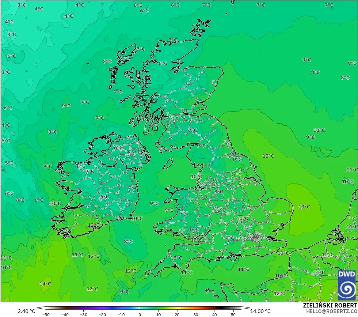 ICON model - United Kingdom, Temperature at 850hPa