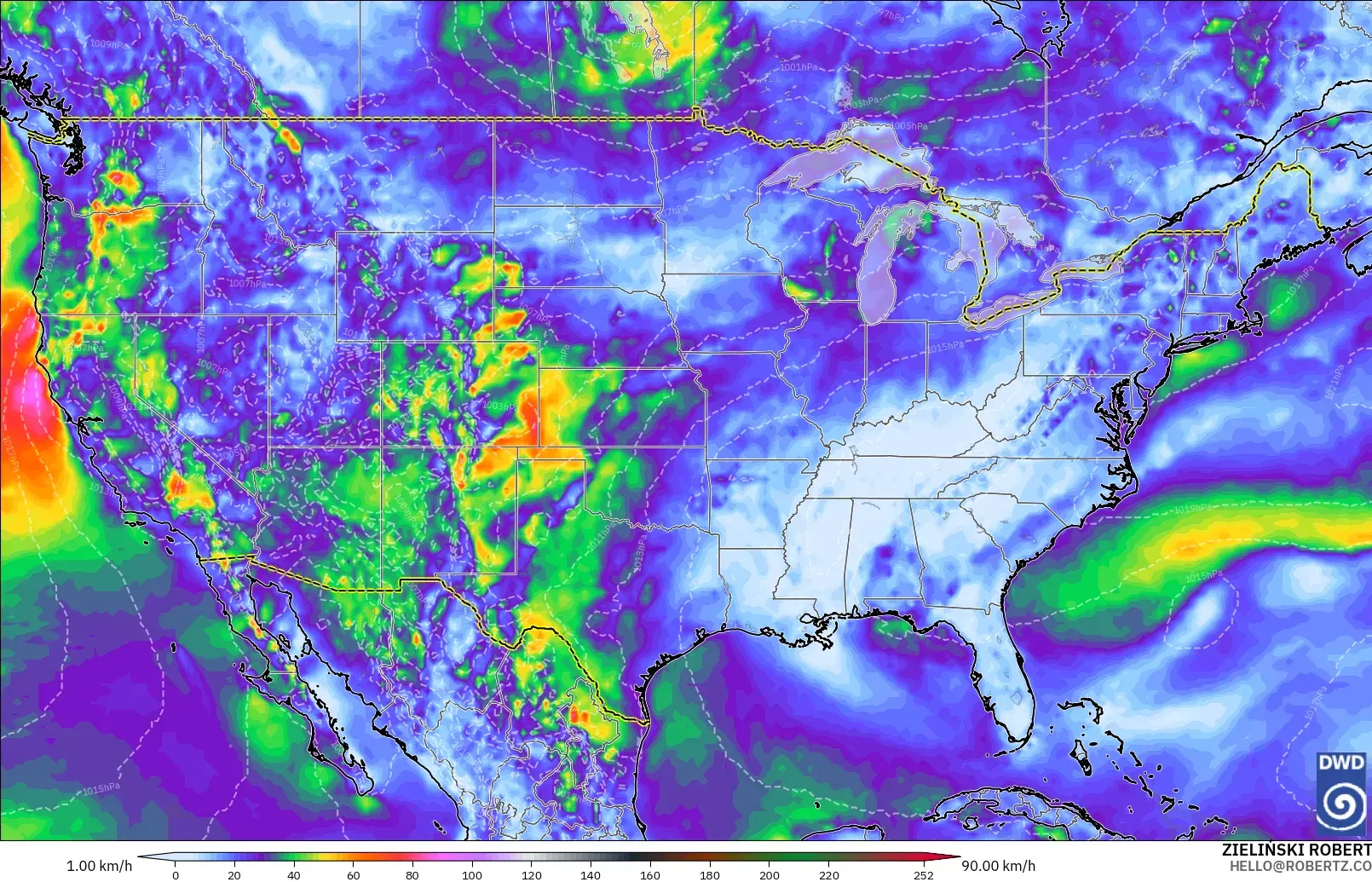 ICON model - United States, Wind Gusts Peak