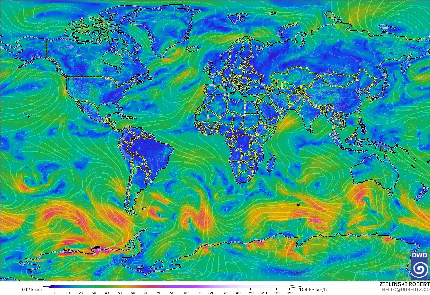 ICON model - World, Wind at 10m