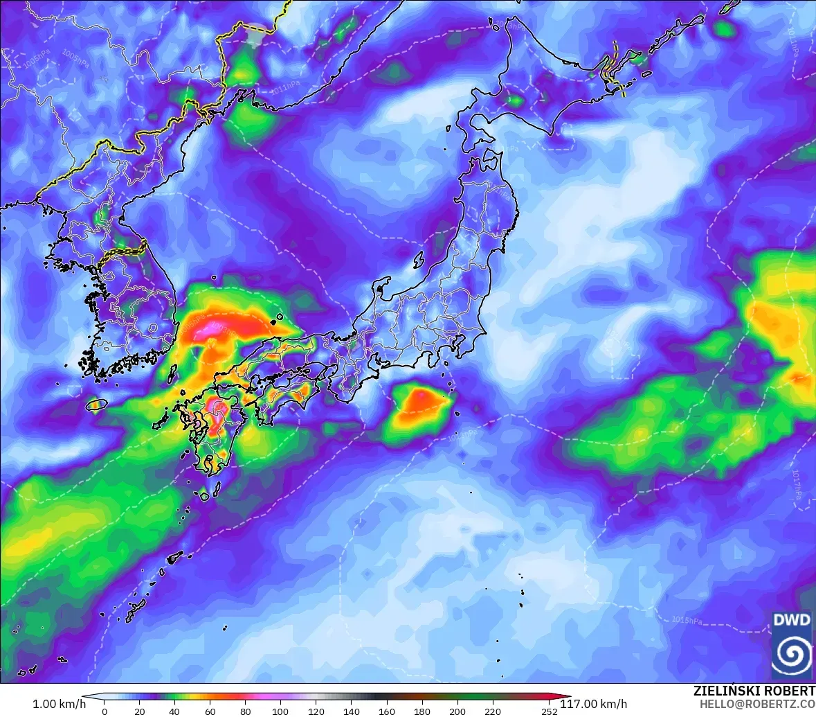 ICON model - Japan, Wind Gusts Peak