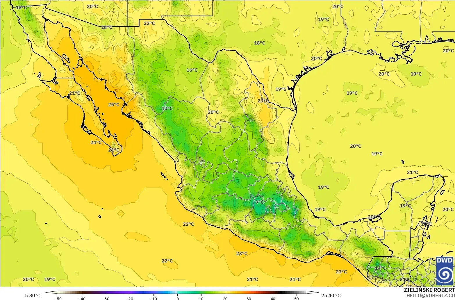 ICON model - Mexico, Temperature at 850hPa