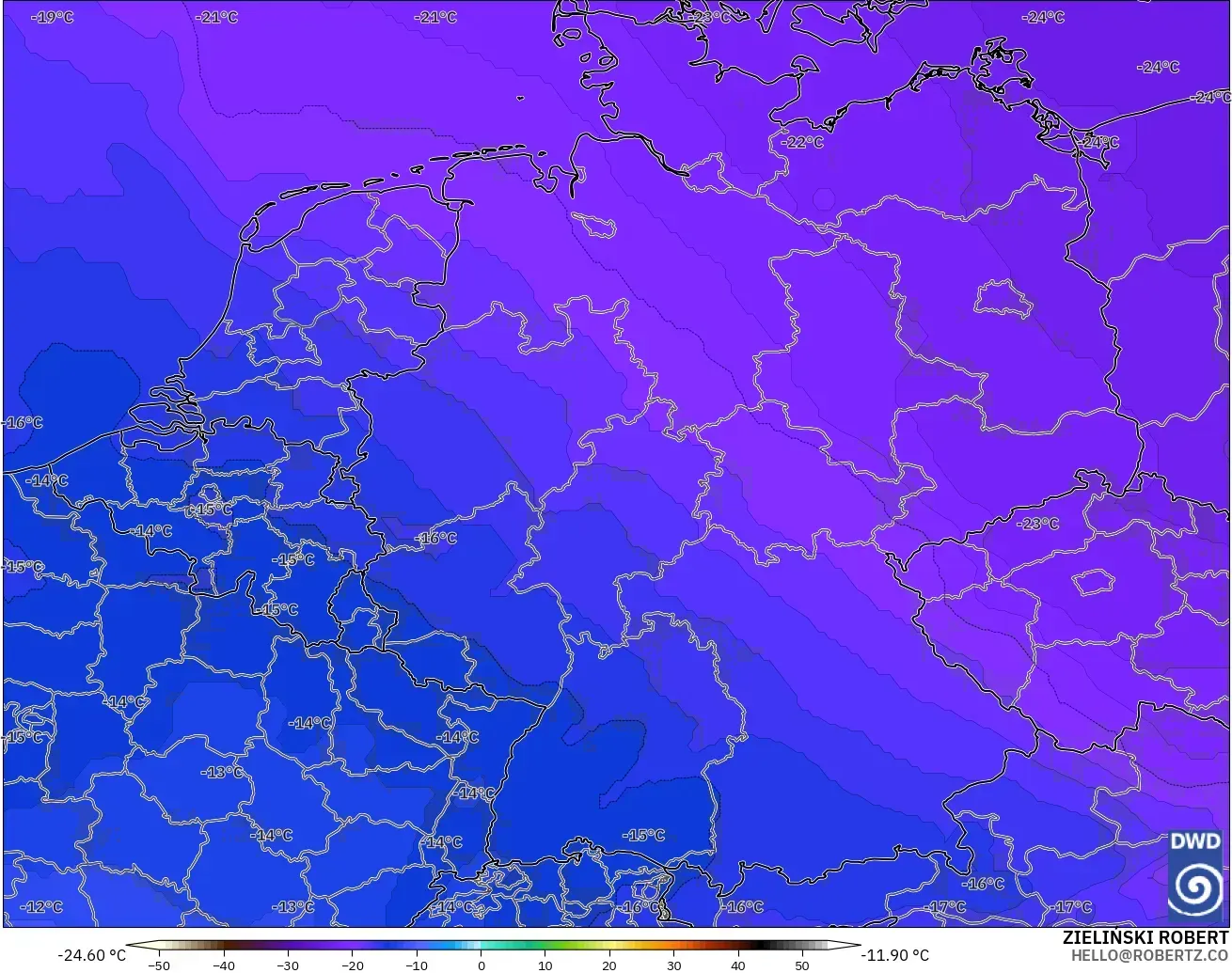 ICON model - Germany, Temperature at 500hPa