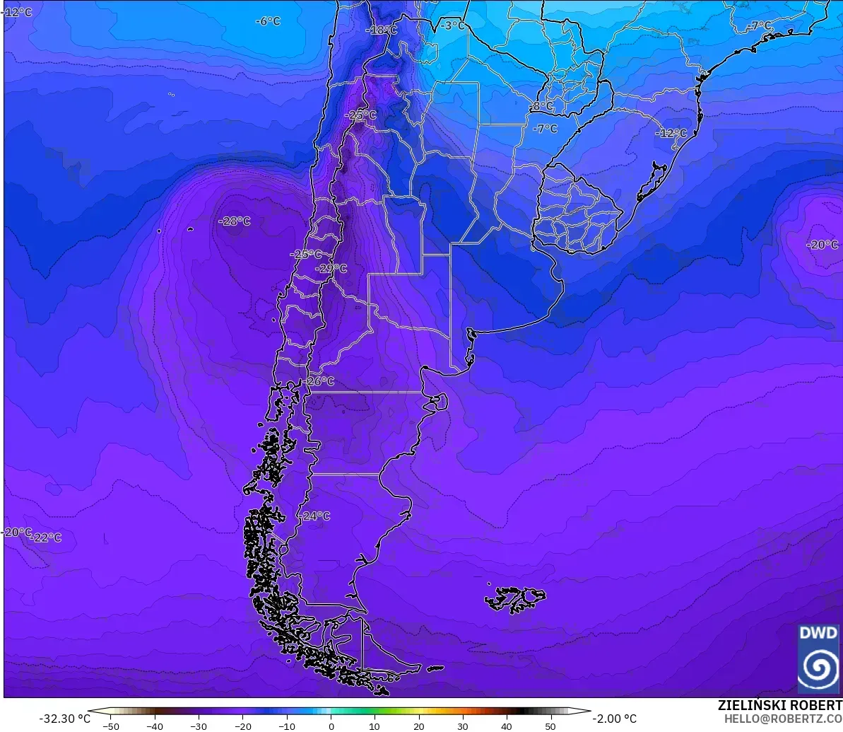 ICON model - Argentina, Temperature at 500hPa