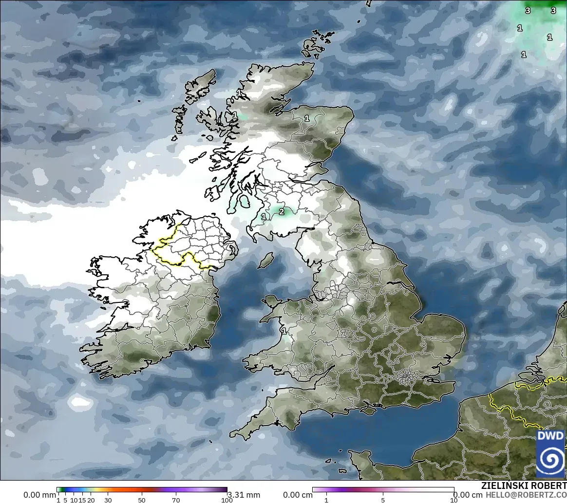 ICON model - United Kingdom, Precipitation, Clouds, and Pressure