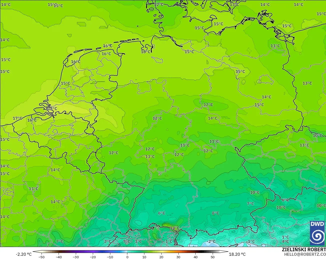 ICON model - Germany, Dewpoint at 2m