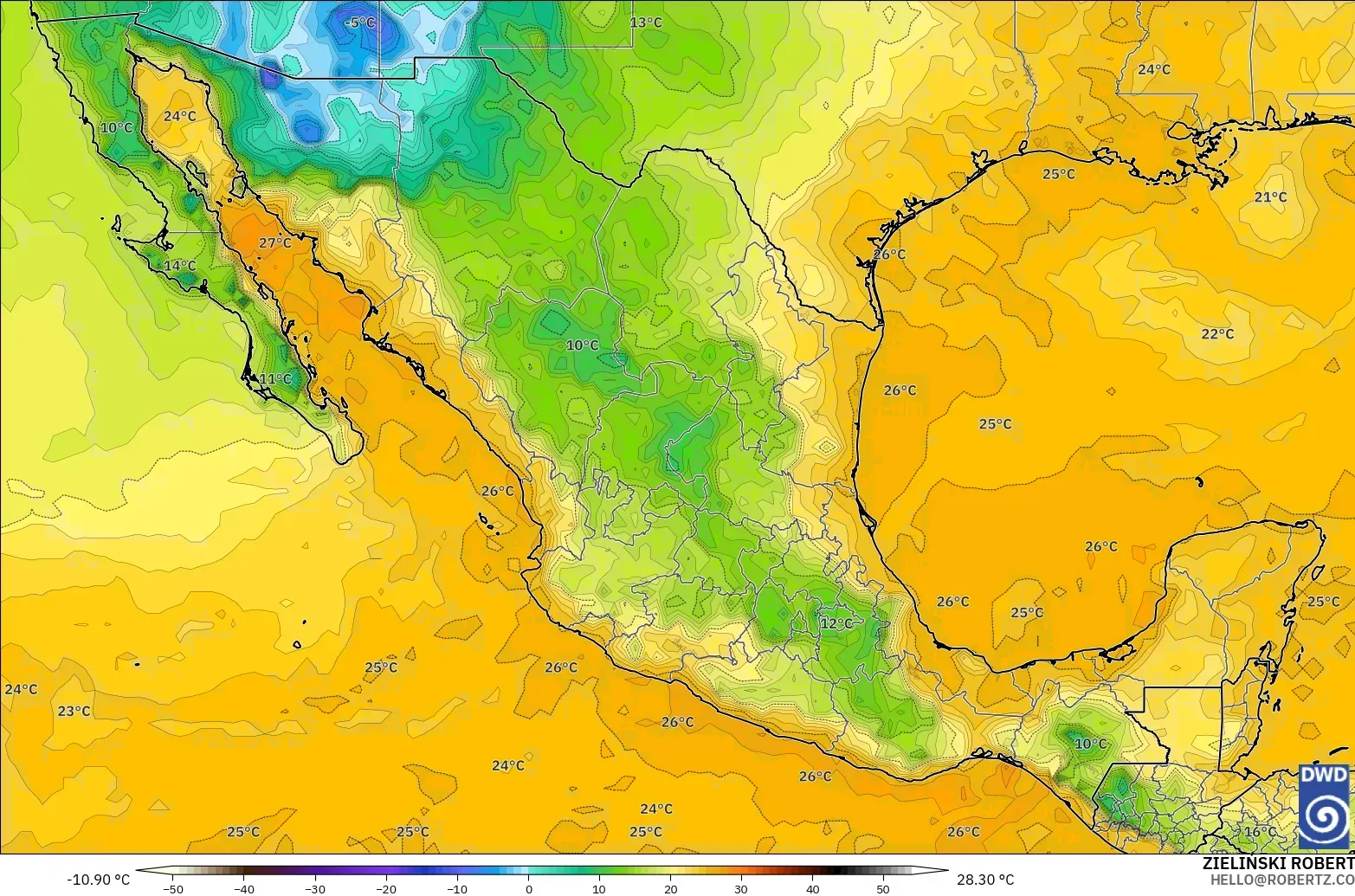 ICON model - Mexico, Dewpoint at 2m