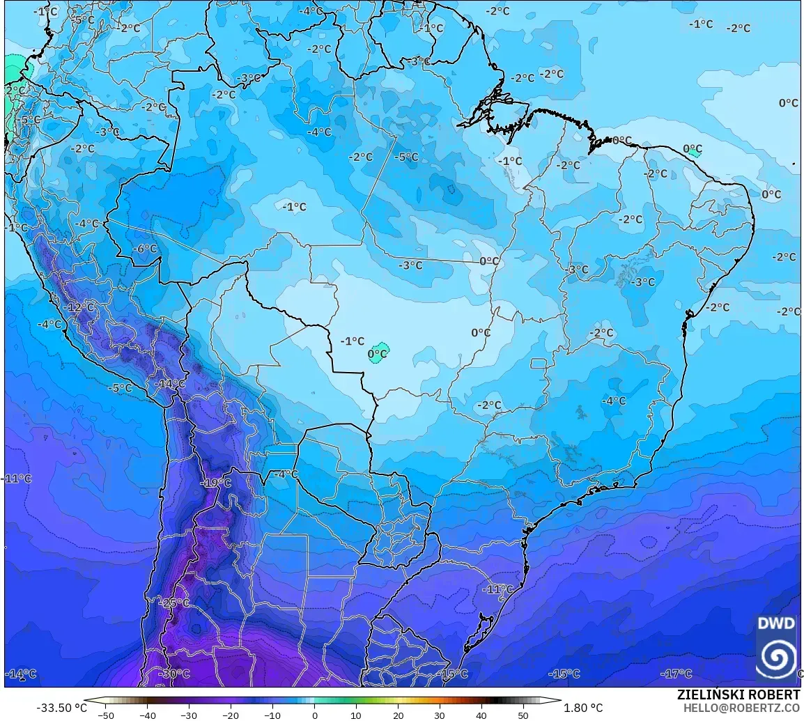 ICON model - Brazil, Temperature at 500hPa