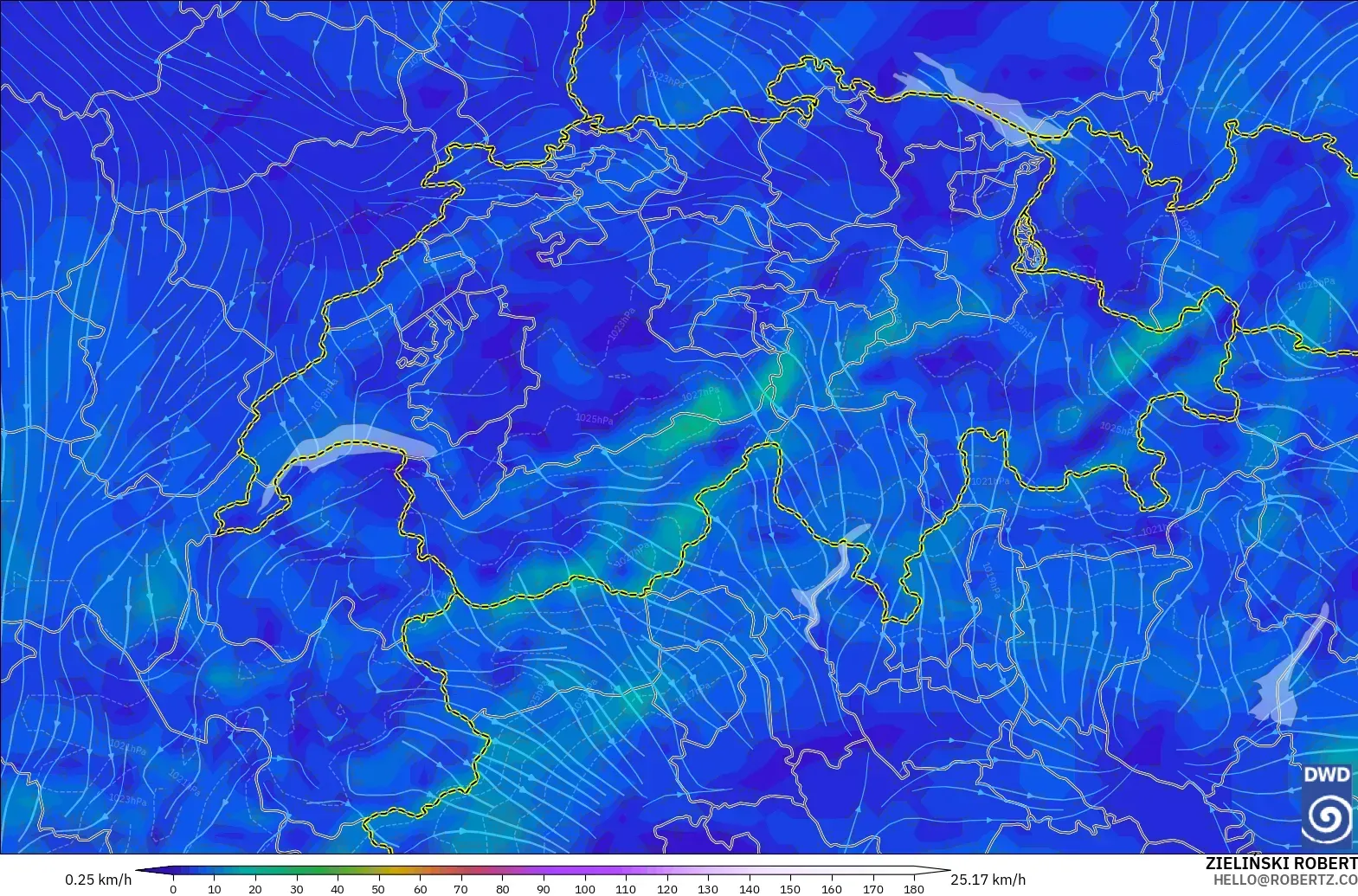 ICON model - Switzerland, Wind at 10m