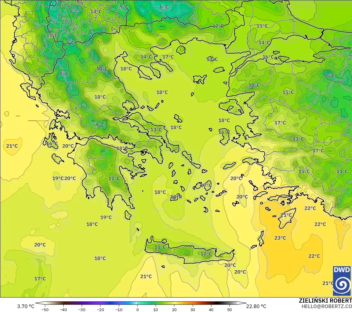 ICON model - Greece, Temperature at 850hPa
