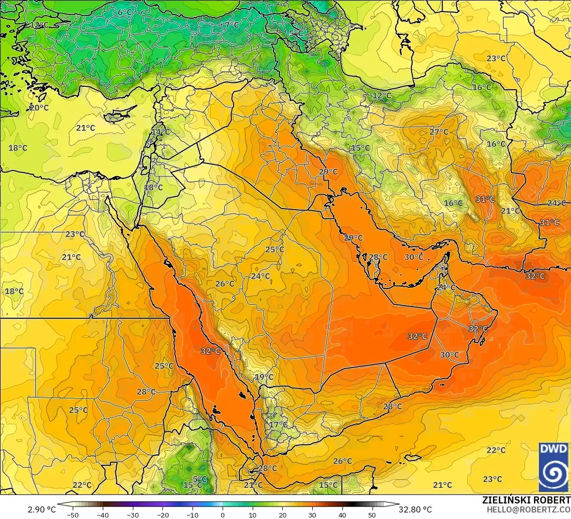 ICON model - Middle East, Temperature at 850hPa