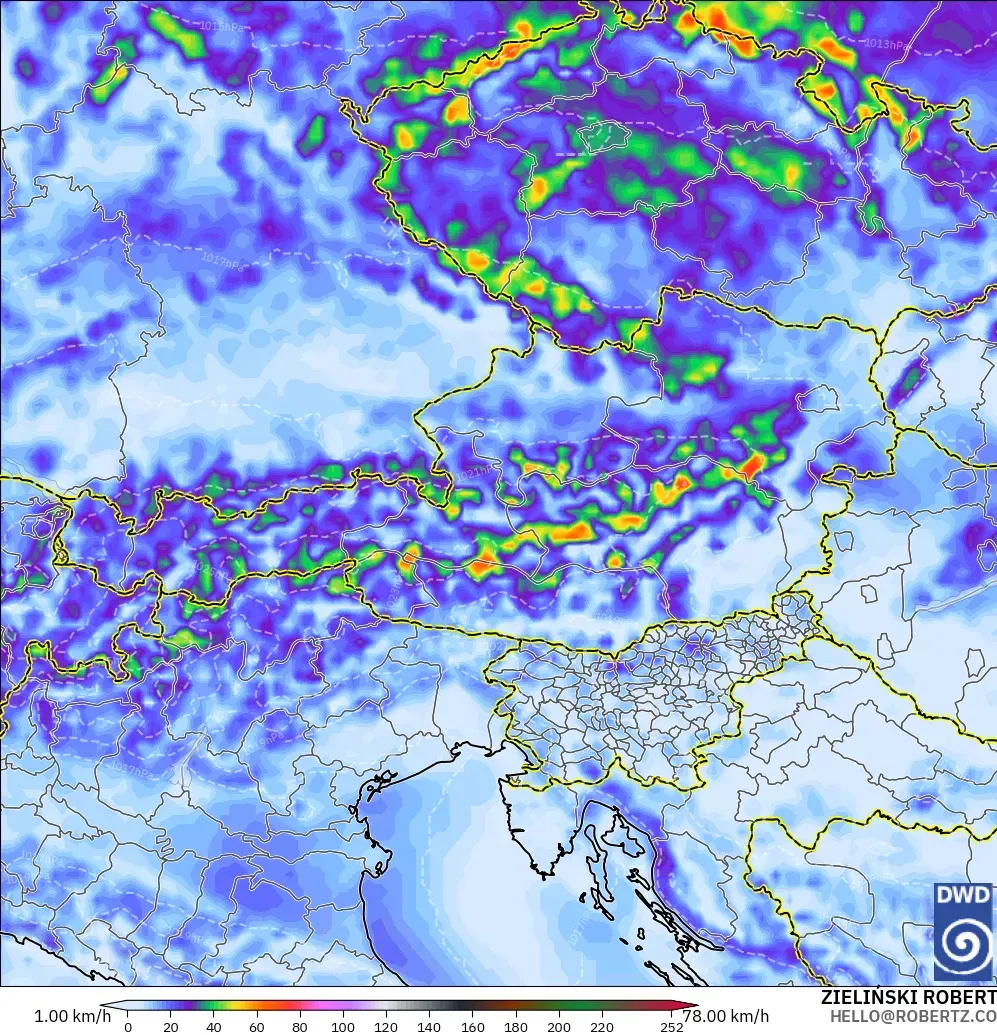 ICON model - Austria, Wind Gusts