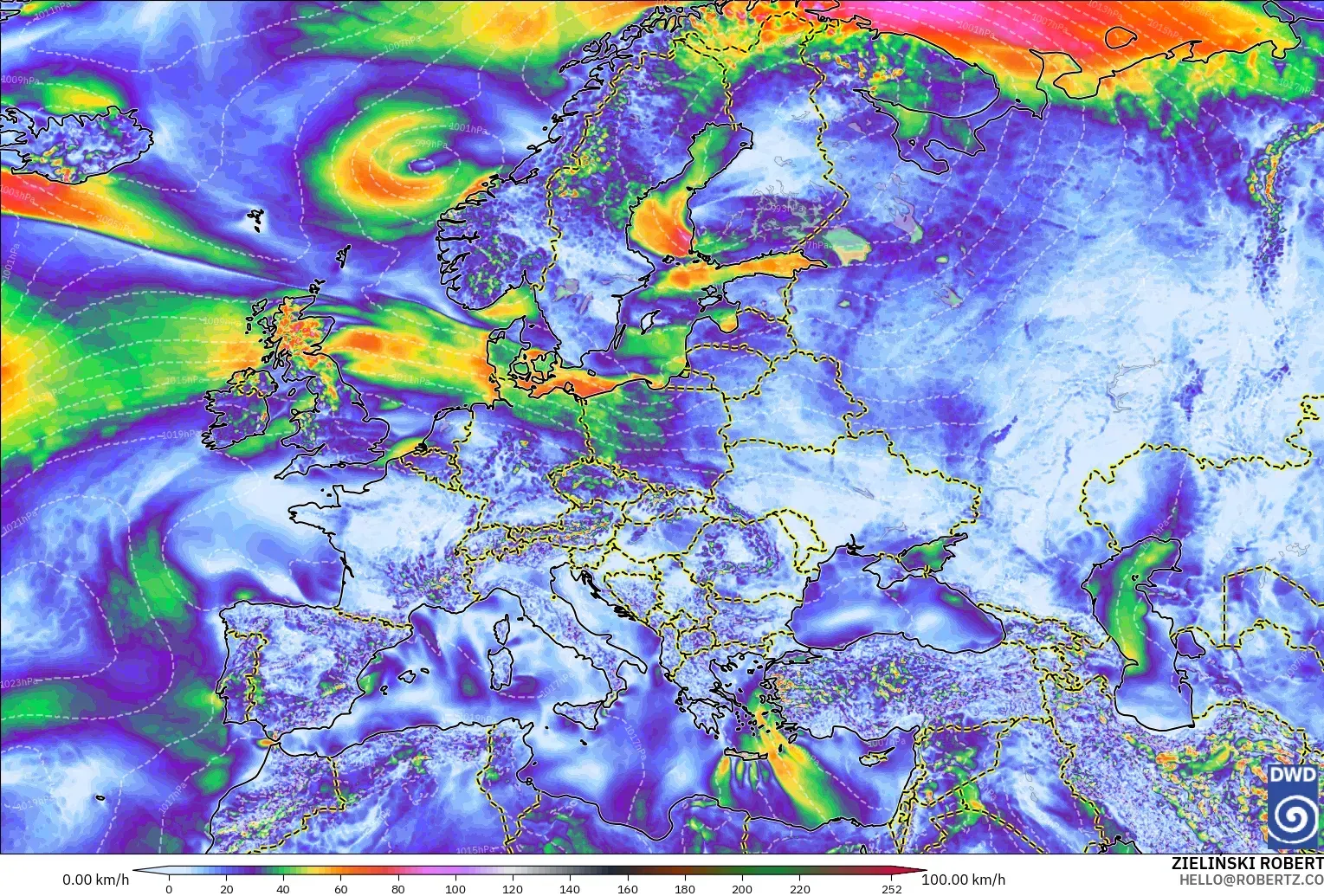 ICON model - Europe, Wind Gusts