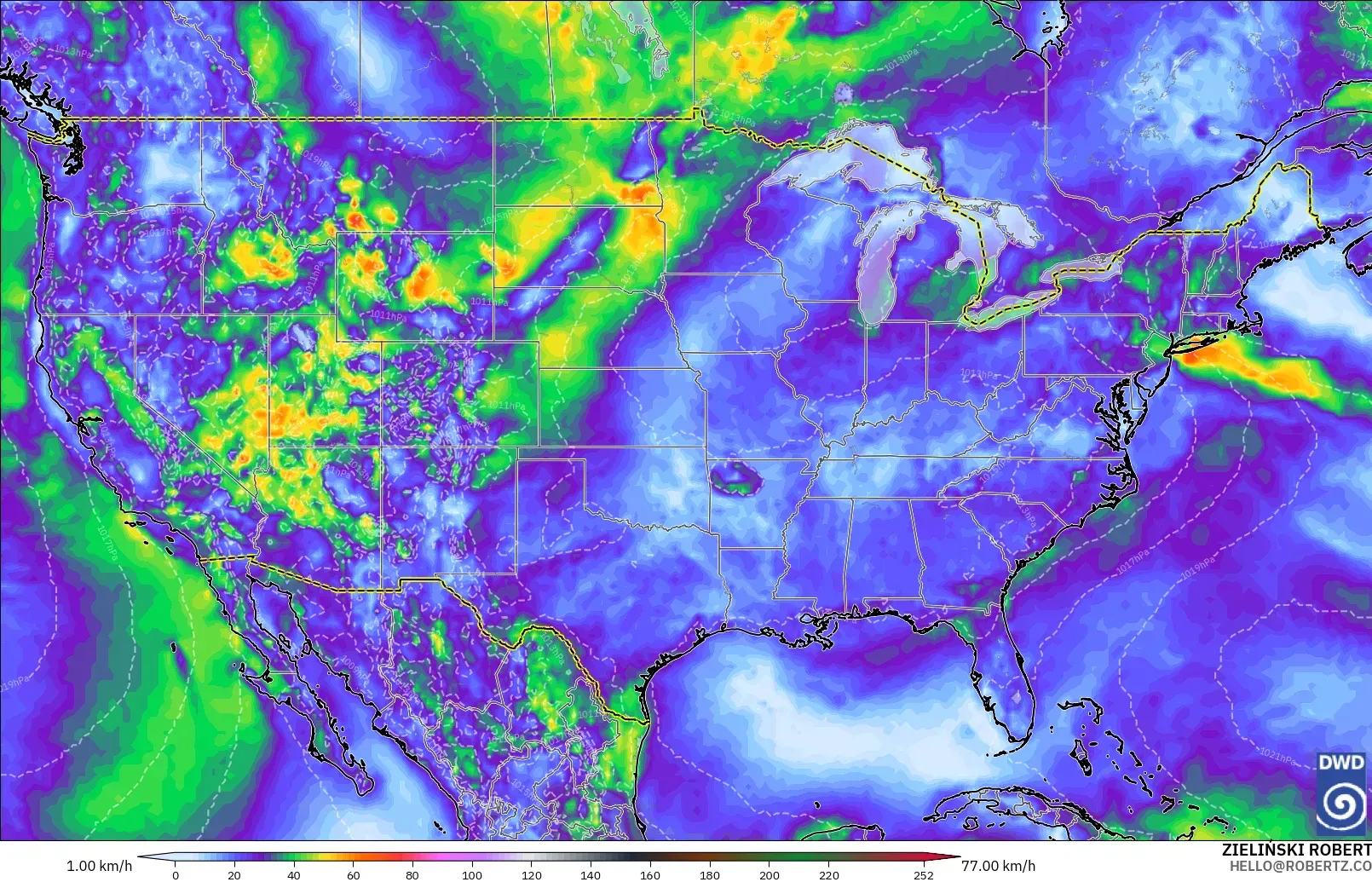 ICON model - United States, Wind Gusts